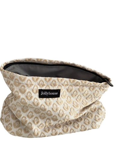 Cosbai - Simple Plant-Print Zipper Pouch - Compact &amp; Stylish