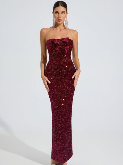Hailey Sequin Bow Strapless Maxi Dress