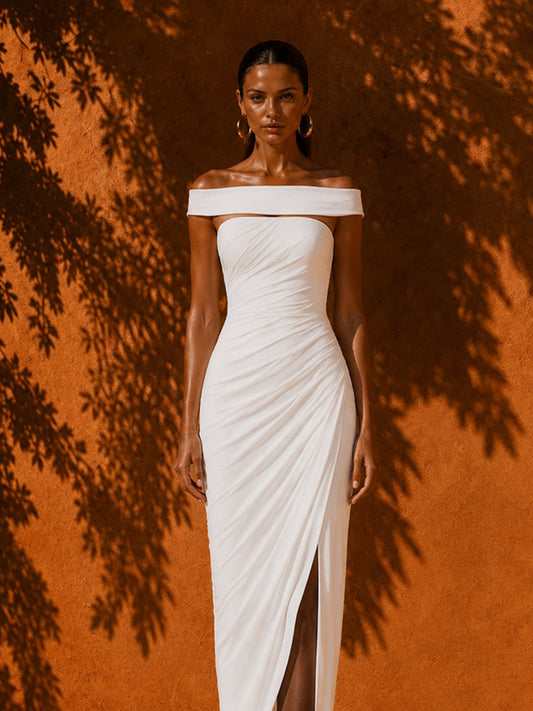 Juliette Sexy Off-Shoulder Bodycon Maxi Dress with Side Slit