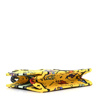 Canvas Embroidered Small Pixel Zodiac Book Tote Yellow Multicolor