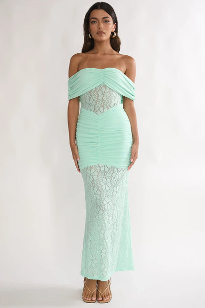 Silver Moon Off-Shoulder Maxi Dress Floral Mint