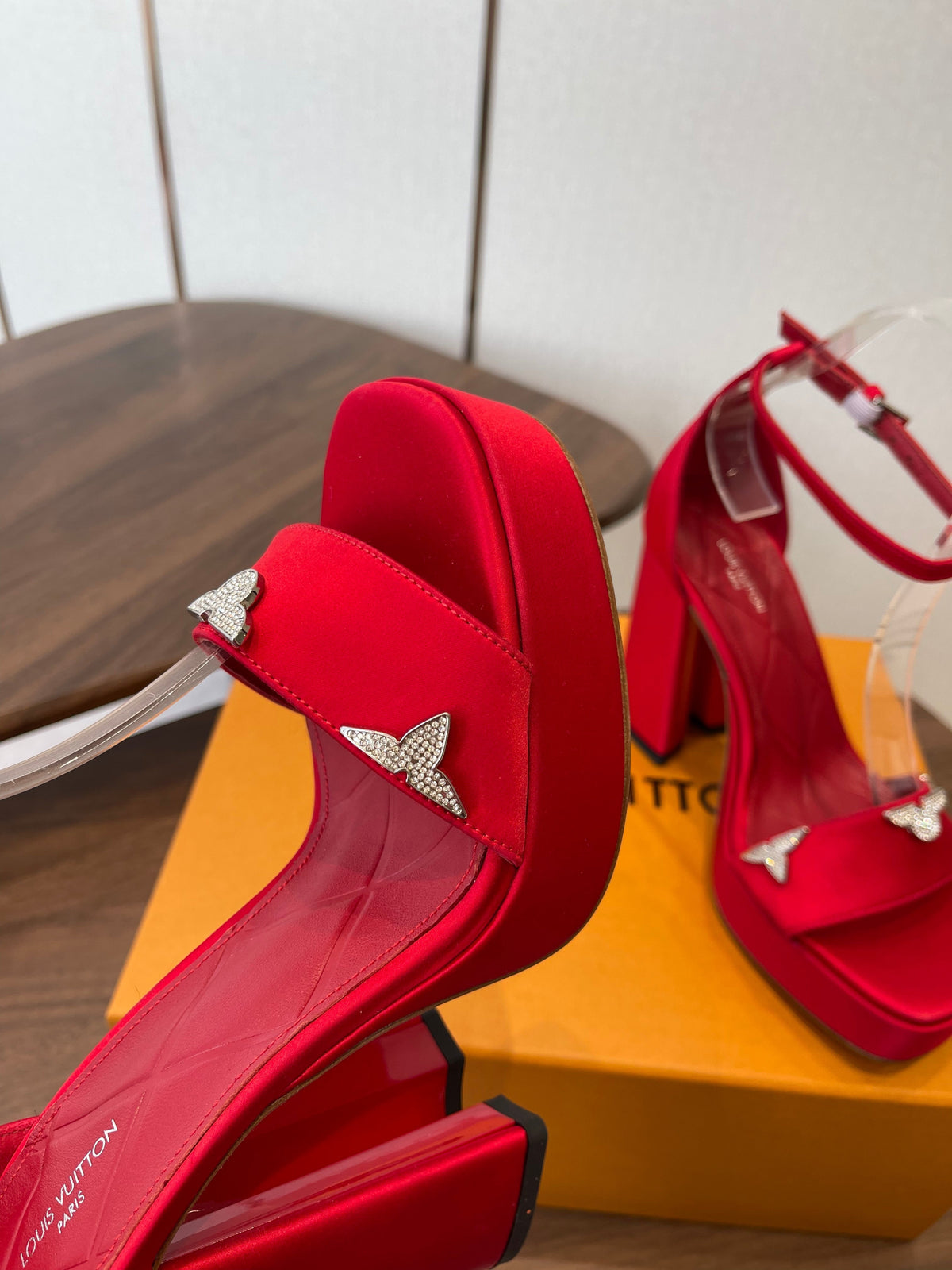 LV Swing Platform Sandal 8.5cm Red Satin 578756