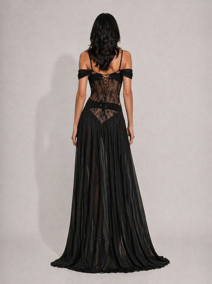 Abrianna Off-Shoulder Lace Cutout Maxi Dress
