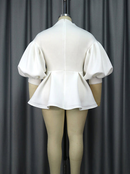 Half Sleeves Loose Asymmetric Embroidered Pleated Split-Joint Deep V-Neck Blouses&Shirts Tops