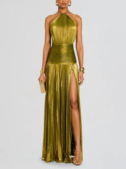 Noelia Metallic Slit Maxi Dress