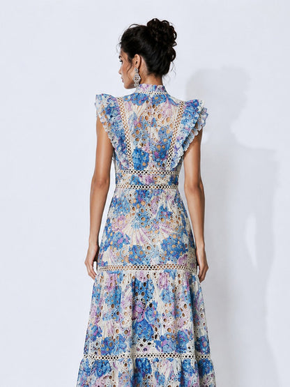 Brynn Lace-Panelled Printed Cut-Out Maxi Dress