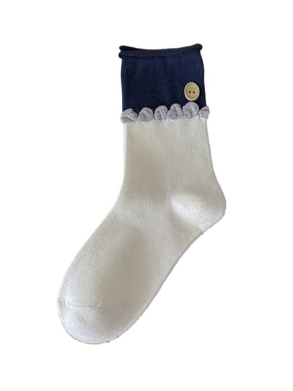 Rufia - White Mid-calf Socks with Various Patterns – 7 Options