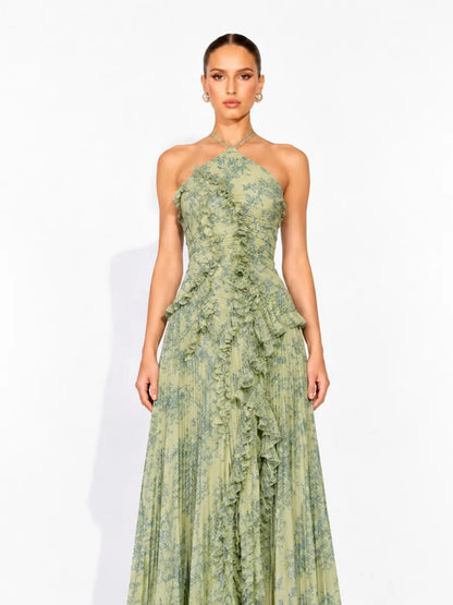 Arianne Pleated Print Sleeveless Maxi Dress