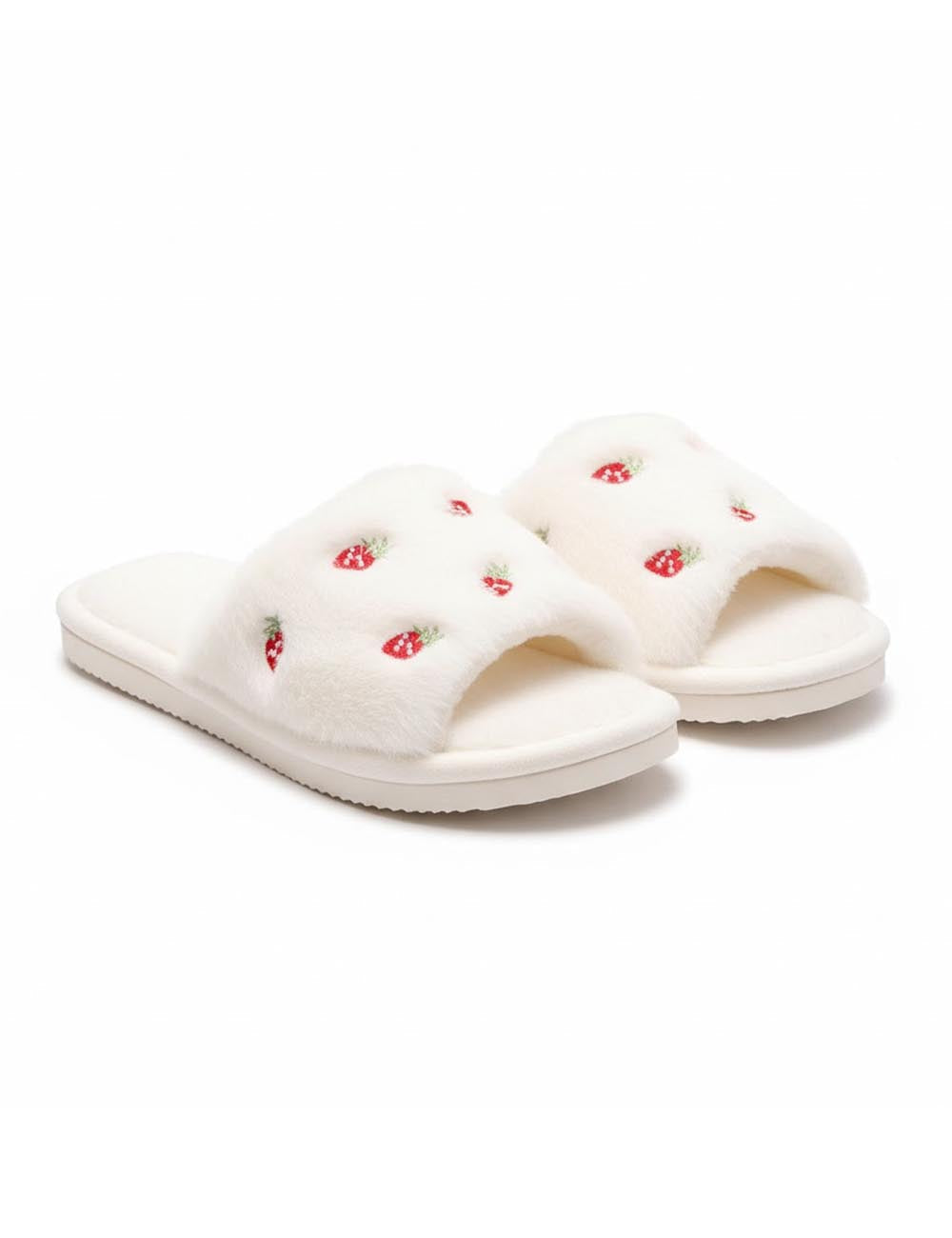 Plush Embroidery Cute Open Toe Slippers