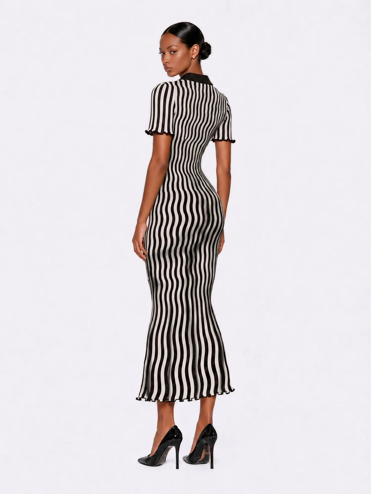 Penelope Knit Striped Fitted Midi Dress