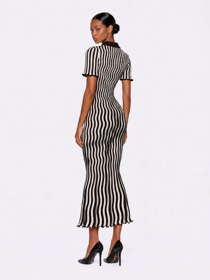 Penelope Knit Striped Fitted Midi Dress