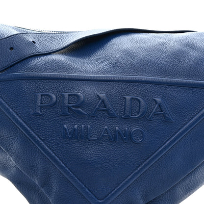 Vitello Daino Triangle Shoulder Bag Blue