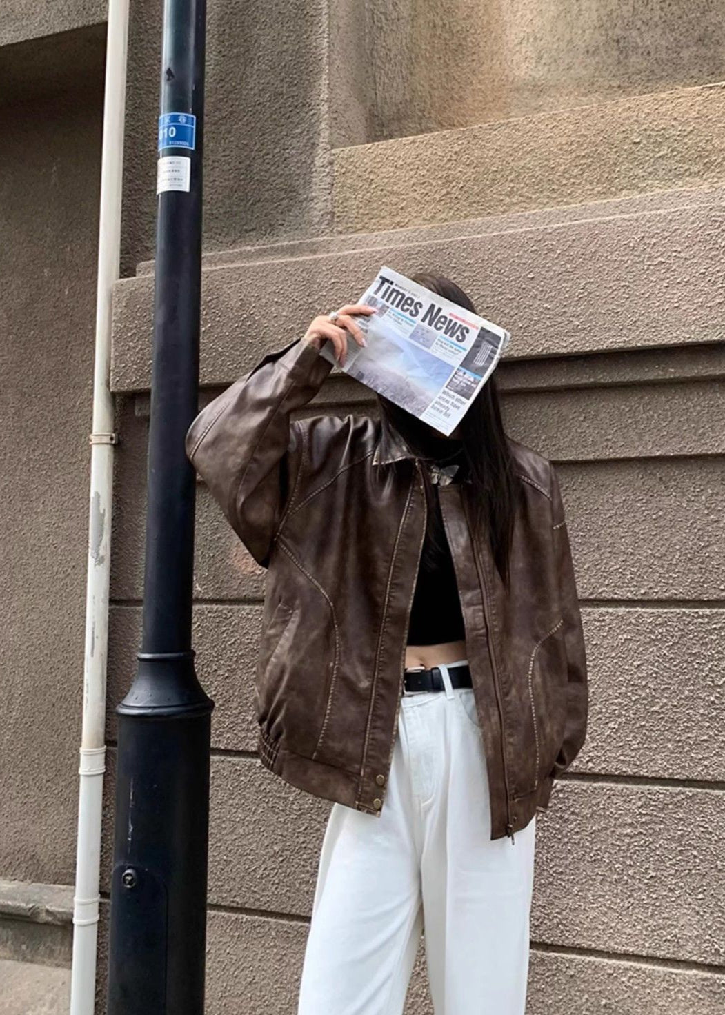 Oversized Faux Leather Jacket Vintage Brown