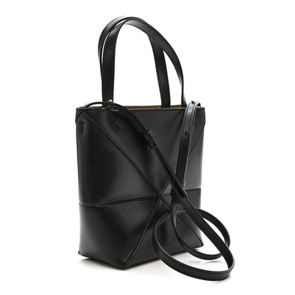 Shiny Calfskin Mini Puzzle Fold Tote Black