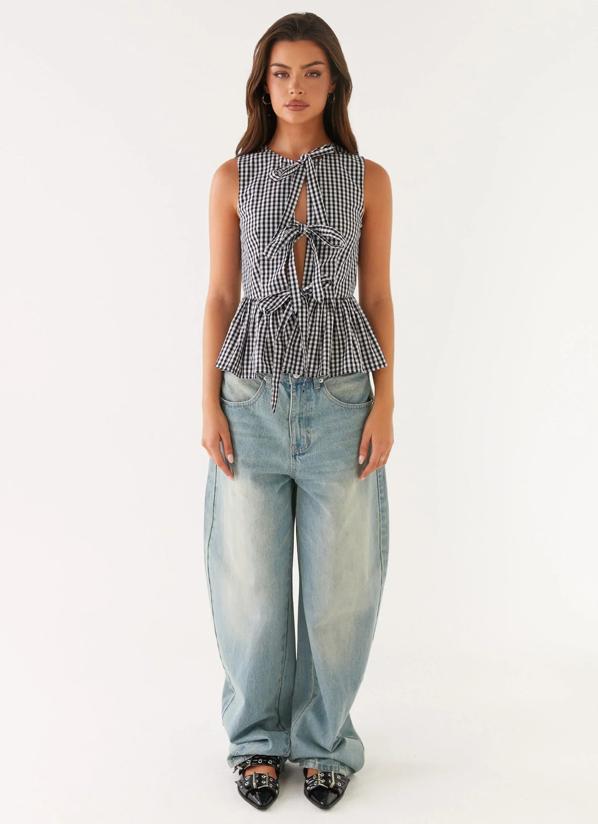 Cyrene Tie Top - Black Gingham