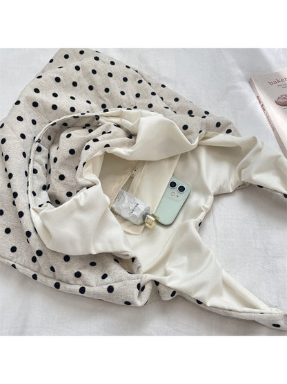 Cosbai - Polka Dots Velvet Canvas Shoulder Bag