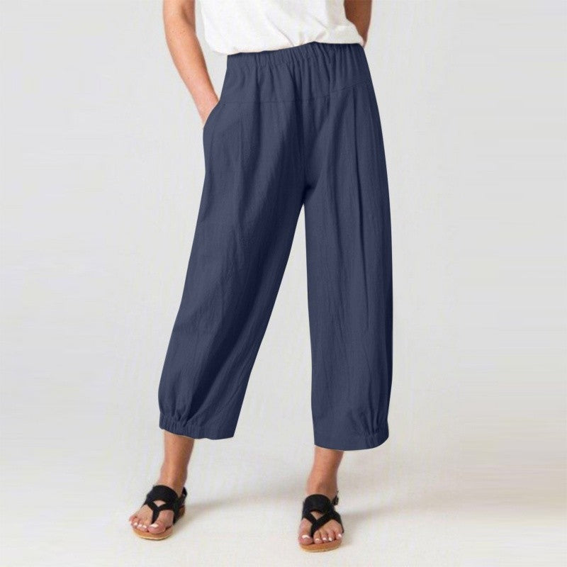Solid Color Wide Leg Cropped Pants