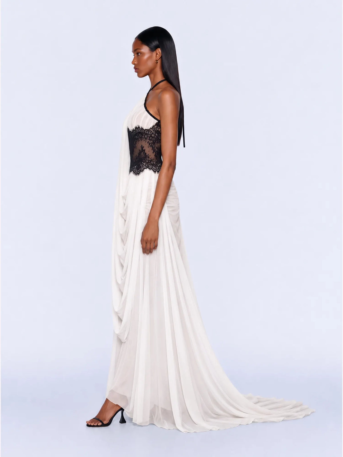 Luna Lace-Panel Chiffon Maxi Dress