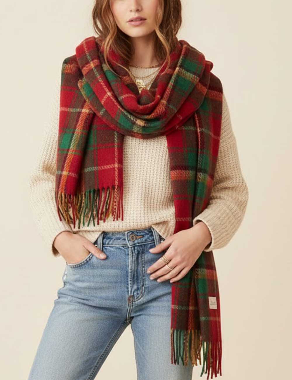 Christamas Theme Plaid Soft Warm Winter Scarf