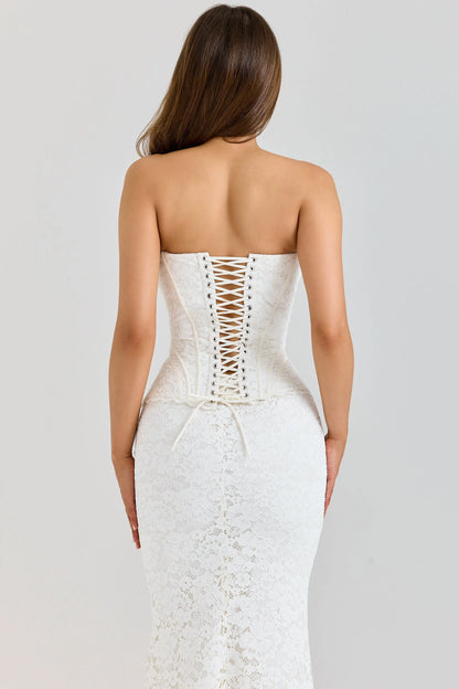 Solaine-Ivory Lace Corset Maxi Dress