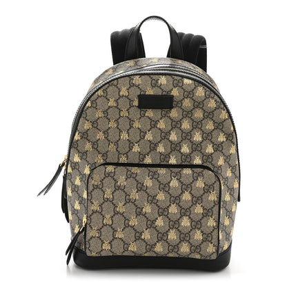 GG Supreme Monogram Bees Print Small Day Backpack Beige Oro Black
