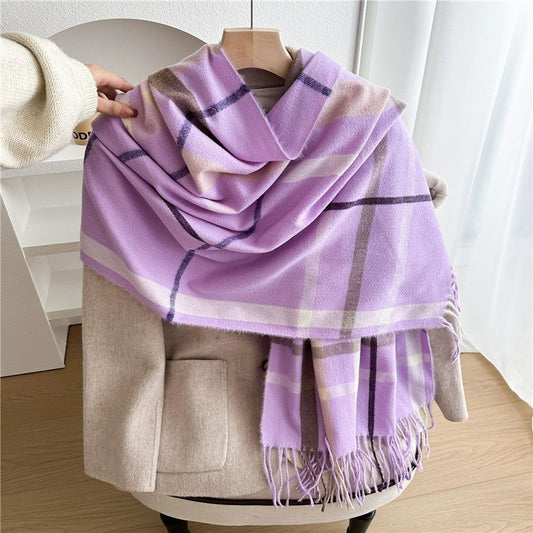 Color Block Plaid Fringe Scarf
