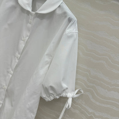 Prada Drawstring Lantern Sleeve Shirt White Cotton