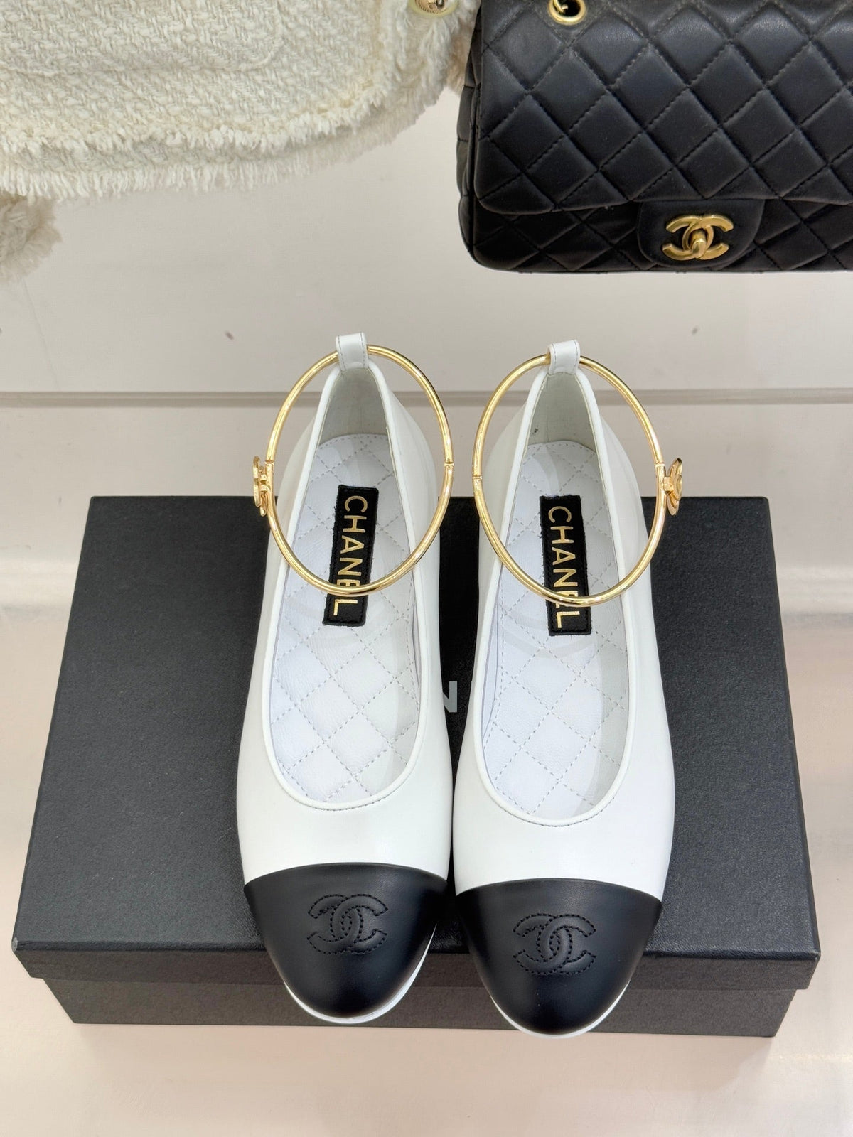 CC 26C Ribbon Double C Camellia Mary Jane White Black Lambskin