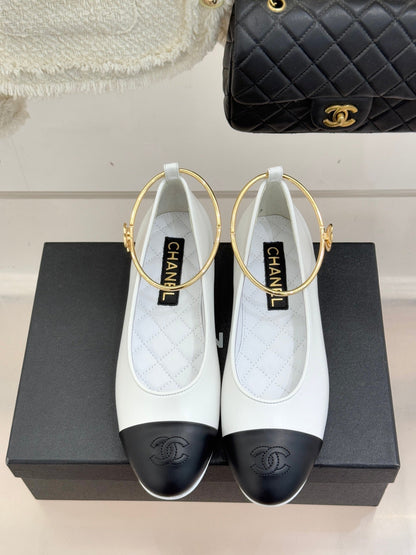 CC 26C Ribbon Double C Camellia Mary Jane White Black Lambskin