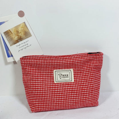 Cosbai - Red Houndstooth Canvas Cosmetic Bag