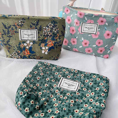 Cosbai - Corduroy Floral Cosmetic &amp; Storage Bag