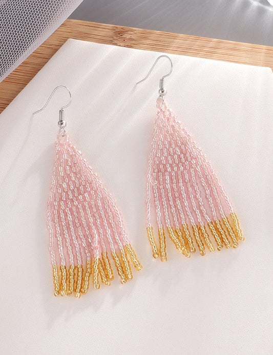 Color Block Beads Tassel Drop Earrings