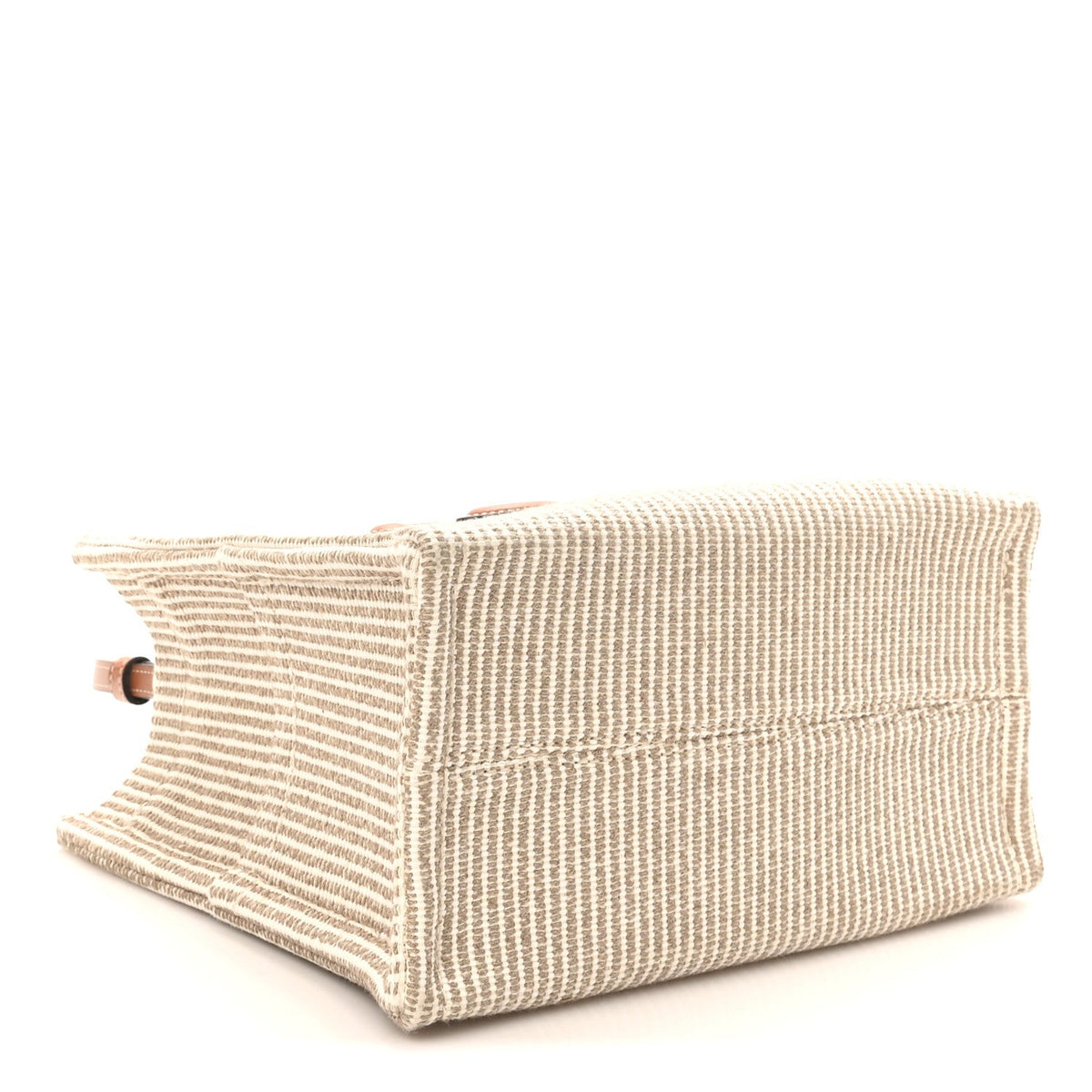 Canvas Calfskin Striped Triomphe Small Cabas Beige