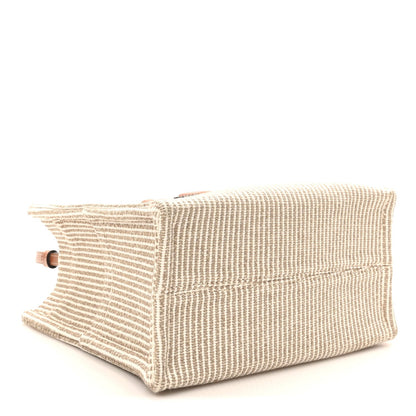Canvas Calfskin Striped Triomphe Small Cabas Beige