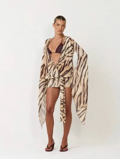 Zola Tiger Print Wrap Mini Dress