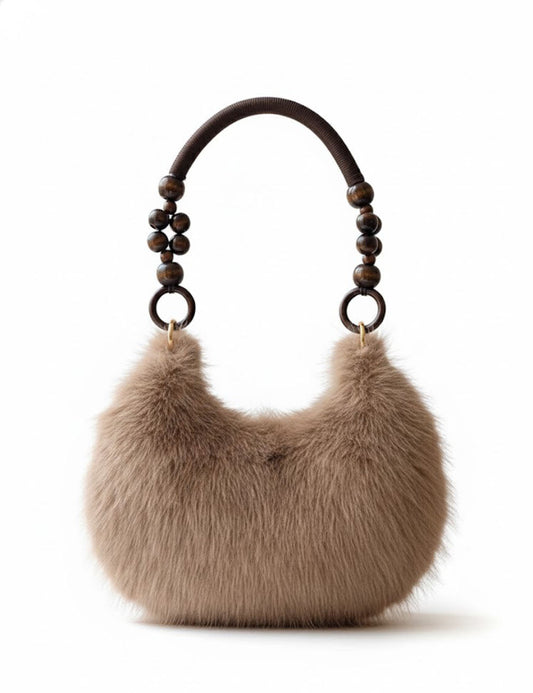 Winter Solid Soft Fluffy Underarm Handbag