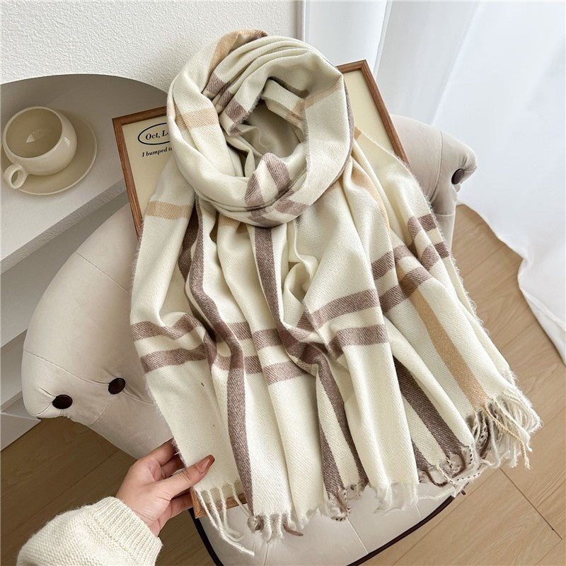 Color Block Plaid Fringe Scarf