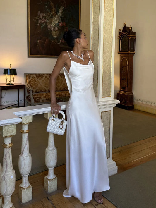 Nayeli Satin Open-Back Spaghetti Strap Maxi Dress