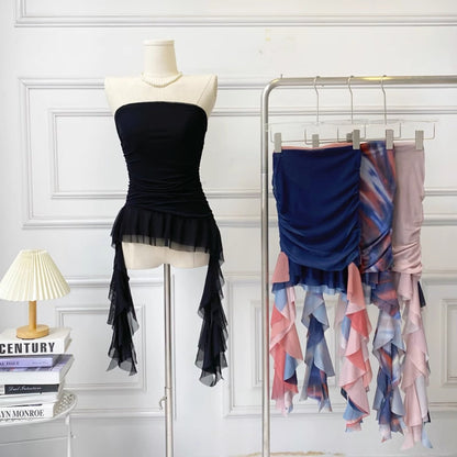 Vesty - Asymmetrical Fringe Hem Bustier Top