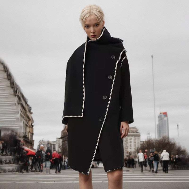 Long Sleeve Single Breasted Irregular  Casual Loose Cape Outerwear