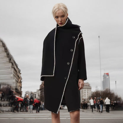 Long Sleeve Single Breasted Irregular  Casual Loose Cape Outerwear