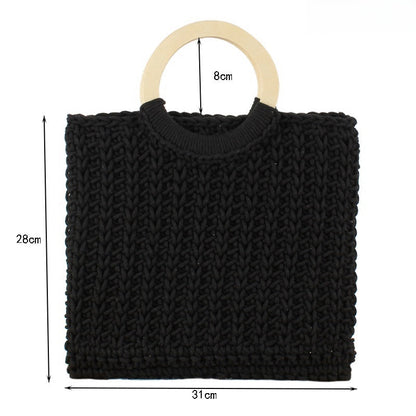 Crochet Market Bag Wooden Handle Handbag