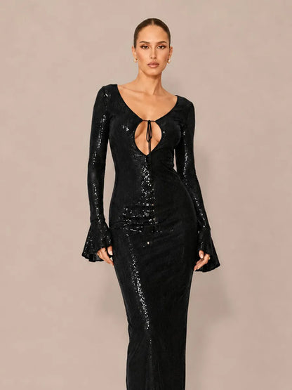 Calla Sequined V-Neck Open-Back Maxi Dress