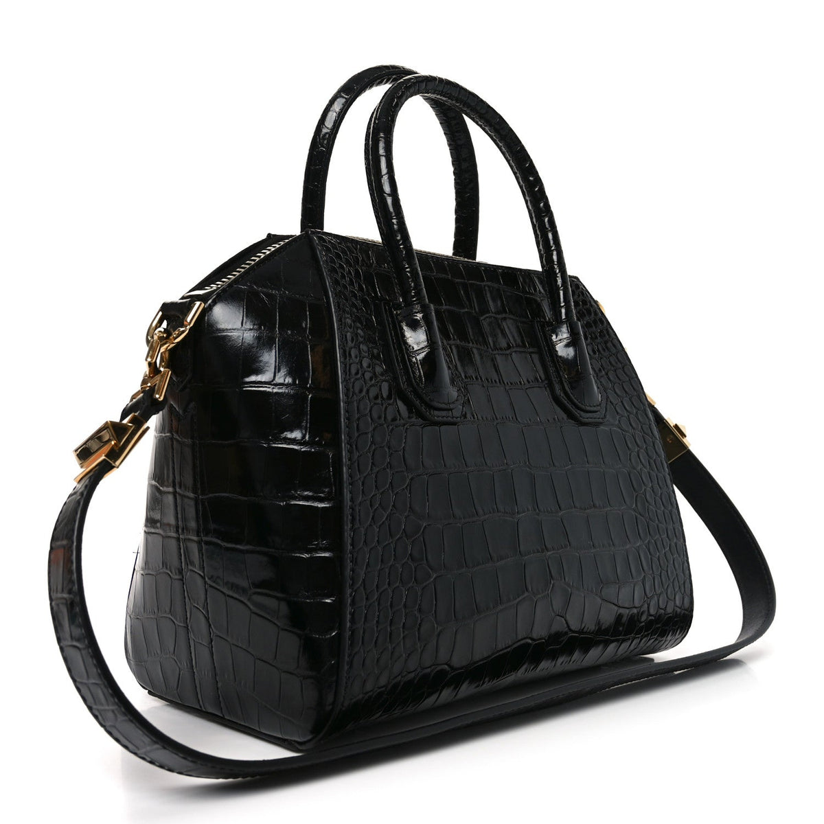 Calfskin Crocodile Embossed Small Antigona Black