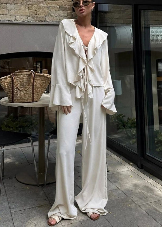 Ruffle Two Piece Polyester Lounge Set
