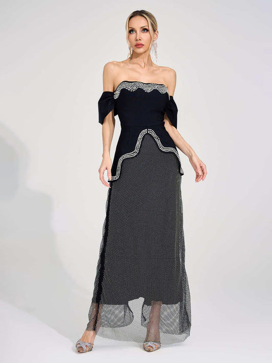 Arabella Black Rhinestone Maxi Skirt Set