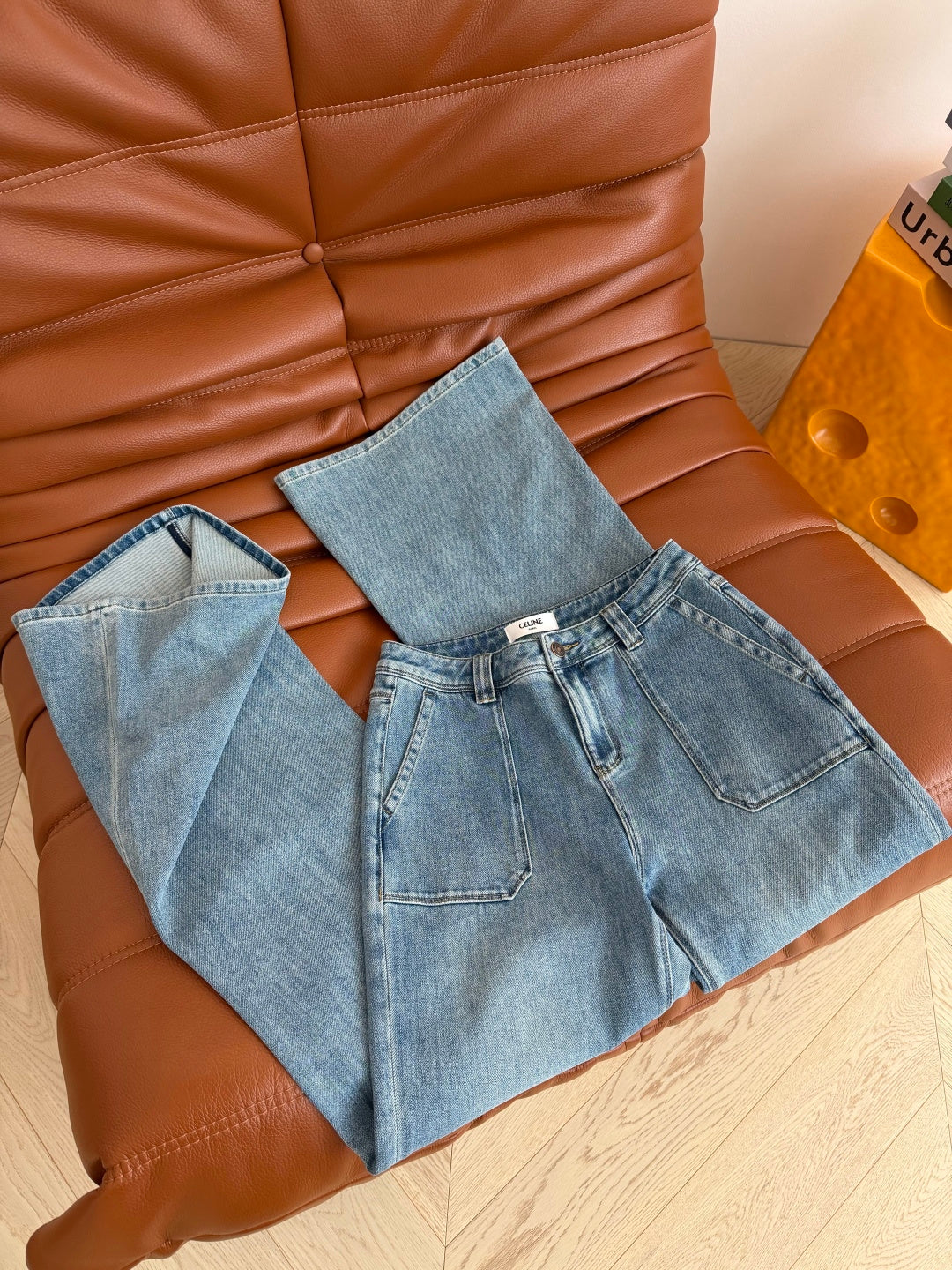 Celine Double Pockets Flared Jeans Broken Blue Polyester Cotton 345379