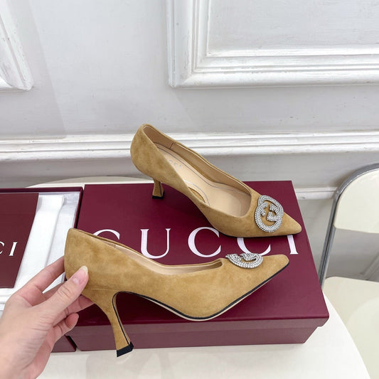 GG 26 High-Heeled 85 Pumps Beige Suede 587077