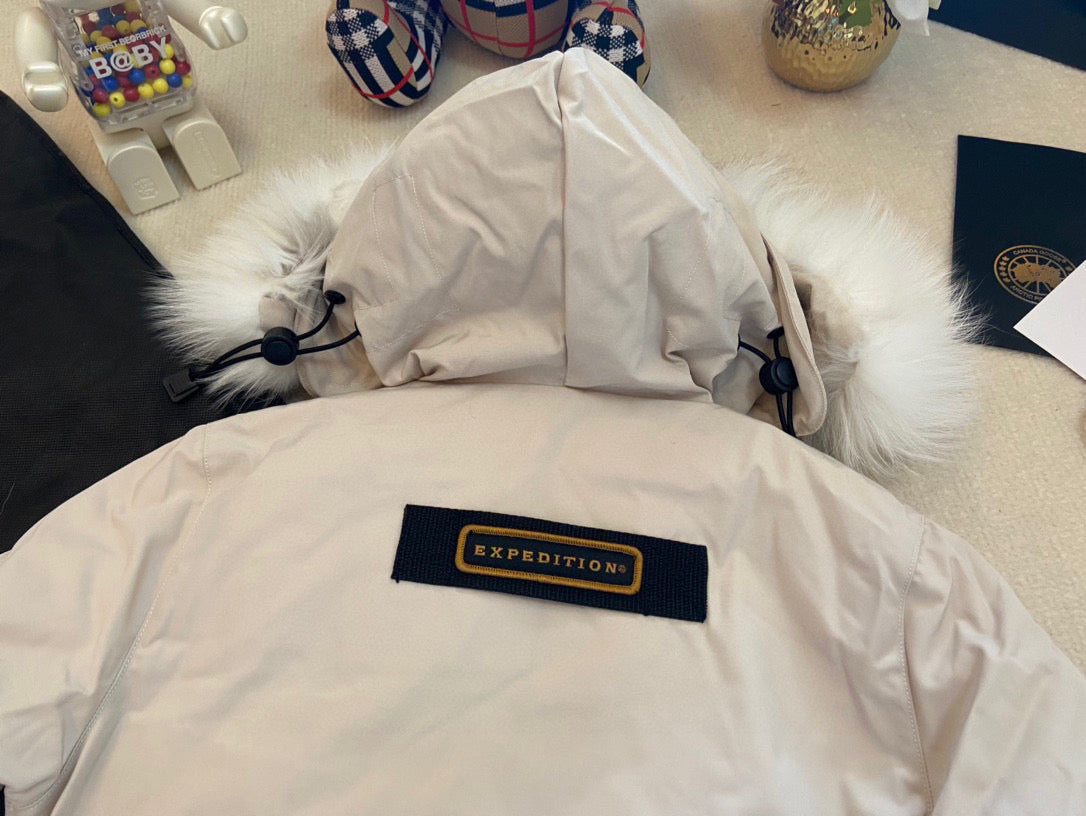 Canada Goose Children Jacket Wolf Fur Off White Polyester Cotton