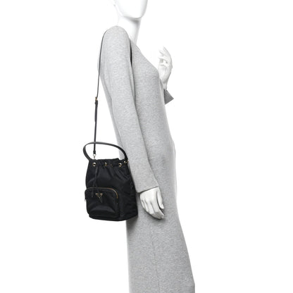 Re-Nylon Duet Drawstring Shoulder Bag Black